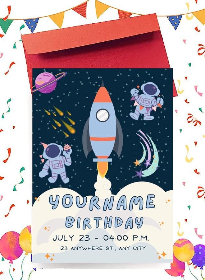 Yellow Nuts Personalized Birthday Invitation For Birthday 16 Pcs Space Theme Greeting Card For Kids Girls and Boys - Image 4